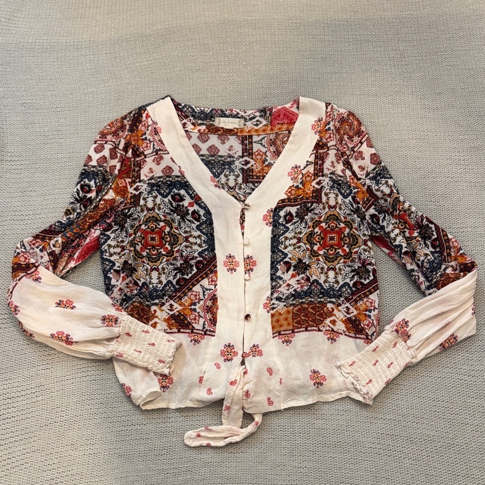Altar’d State Boho Tie Front Blouse Size S | Floral Paisley Print